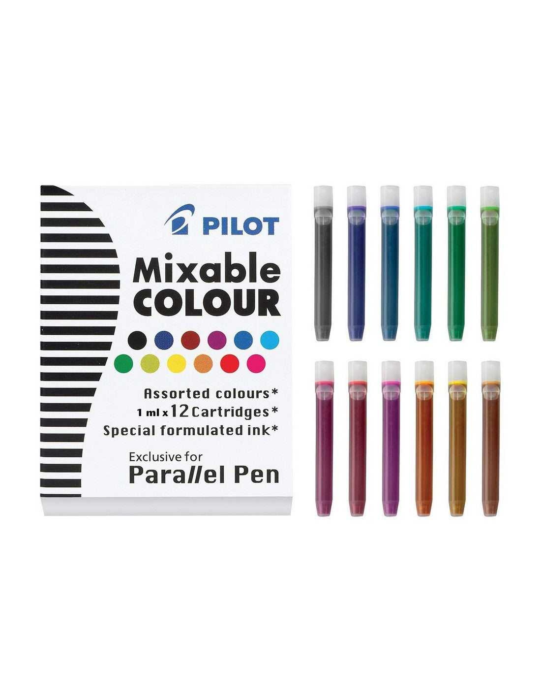 Pilot Parallel Calligraphy Ink Cartridges – 12 Mixable Colors (Pack Of 1) – 77312