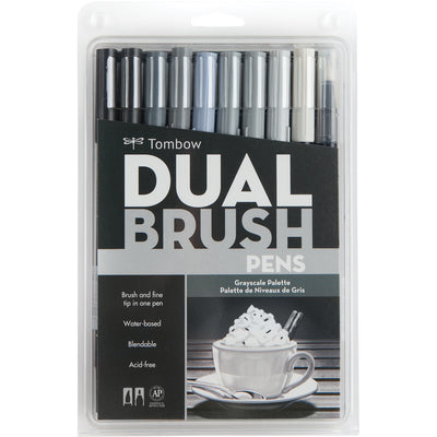 TOMBOW DUAL WATER COLOUR BRUSH PEN GRAYSCALE SET OF 10 (ABT-10C GR)