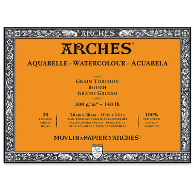 ARCHES WATER COLOUR BLOCK 20 SHEETS ROUGH 300 GSM 100% COTTON 10" x 14" (1795086)