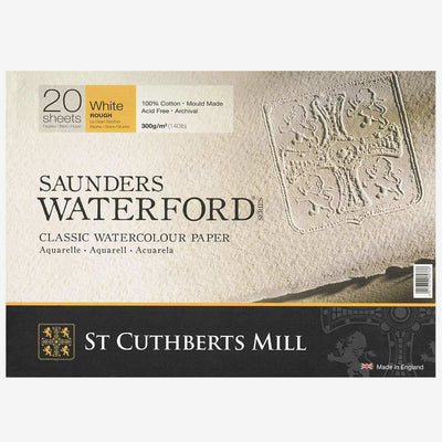 SAUNDERS WATERFORD WATER COLOUR BLOCK WHITE 20 SHEETS ROUGH 300 GSM 100% COTTON 14" x 10" (46630001011D)