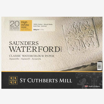 SAUNDERS WATERFORD WATER COLOUR BLOCK HIGH WHITE 20 SHEETS ROUGH 300 GSM 100% COTTON 16" x 12" (46630051011E)