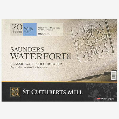 SAUNDERS WATERFORD WATER COLOUR BLOCK WHITE 20 SHEETS COLD PRESSED 300 GSM 100% COTTON 16" x 12" (46330001011E)