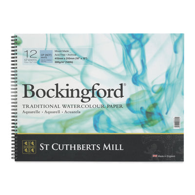 BOCKINGFORD WATER COLOUR PAD WHITE 12 SHEETS SPRIAL COLD PRESSED 300 GSM 25% COTTON 16" x 12" (47030001011E)