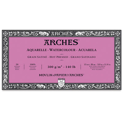 ARCHES WATER COLOUR BLOCK 20 SHEETS HOT PRESSED 300 GSM 100% COTTON 5.9" x 11.8" (1795069)