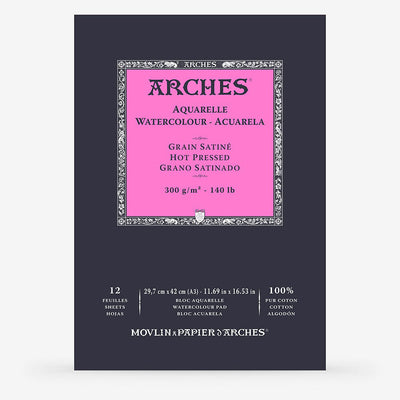 ARCHES WATER COLOUR PAD 15 SHEETS HOT PRESSED 300 GSM 100% COTTON 11.69" x 16.53" (1795099)