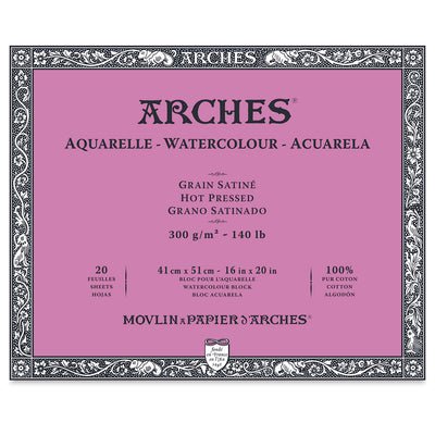 ARCHES WATER COLOUR BLOCK 20 SHEETS HOT PRESSED 300 GSM 100% COTTON 16" x 20" (1711606)
