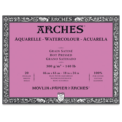 ARCHES WATER COLOUR BLOCK 20 SHEETS HOT PRESSED 300 GSM 100% COTTON 18" x 24" (1795076)
