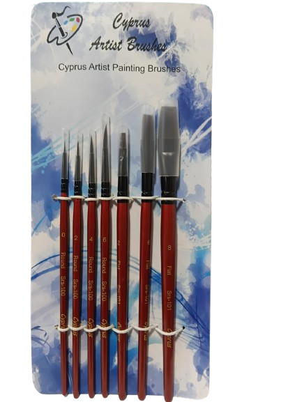 CYPRUS SYNTHETIC HAIR BRUSH SET ROUND 4 PCS AND FLAT 3 PCS (7 PC SET)