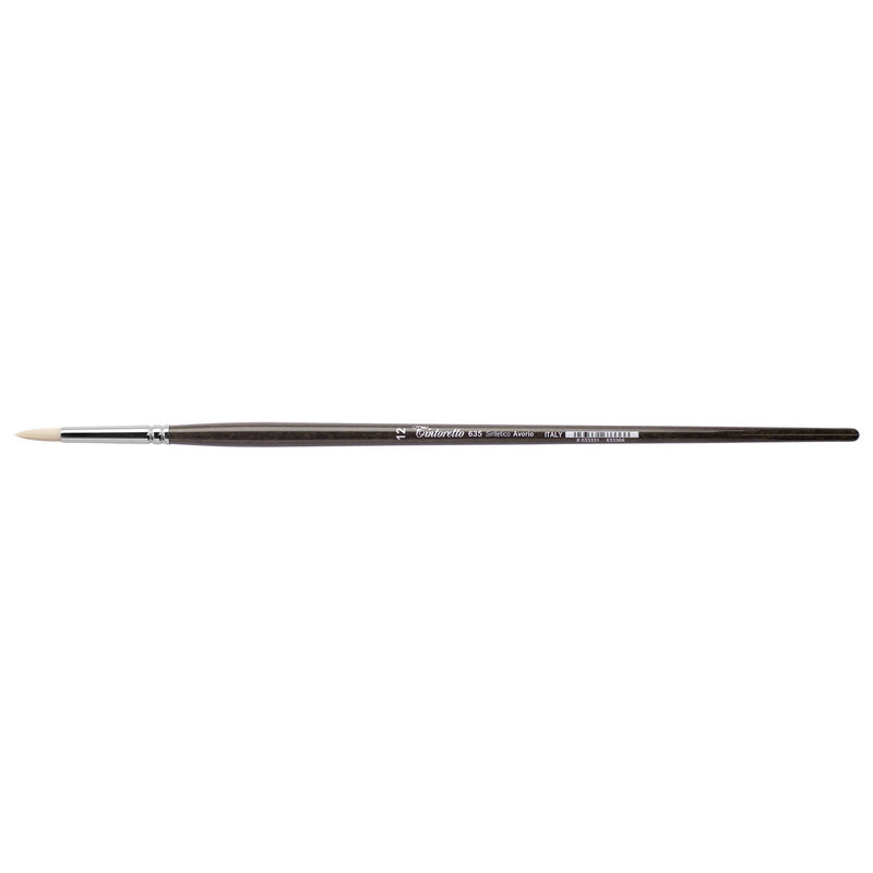 TINTORETTO  SR 635 IVORY SYNTHETIC FIBRE ROUND BRUSH LONG WOODEN HANDLE NO 12