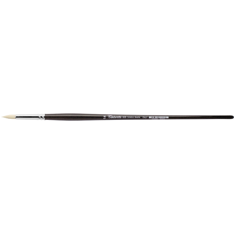 TINTORETTO  SR 635 IVORY SYNTHETIC FIBRE ROUND BRUSH LONG WOODEN HANDLE NO 14