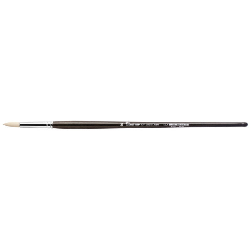 TINTORETTO  SR 635 IVORY SYNTHETIC FIBRE ROUND BRUSH LONG WOODEN HANDLE NO 16