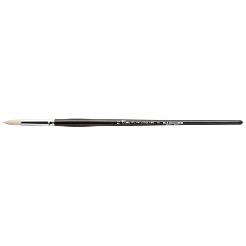 TINTORETTO  SR 635 IVORY SYNTHETIC FIBRE ROUND BRUSH LONG WOODEN HANDLE NO 18