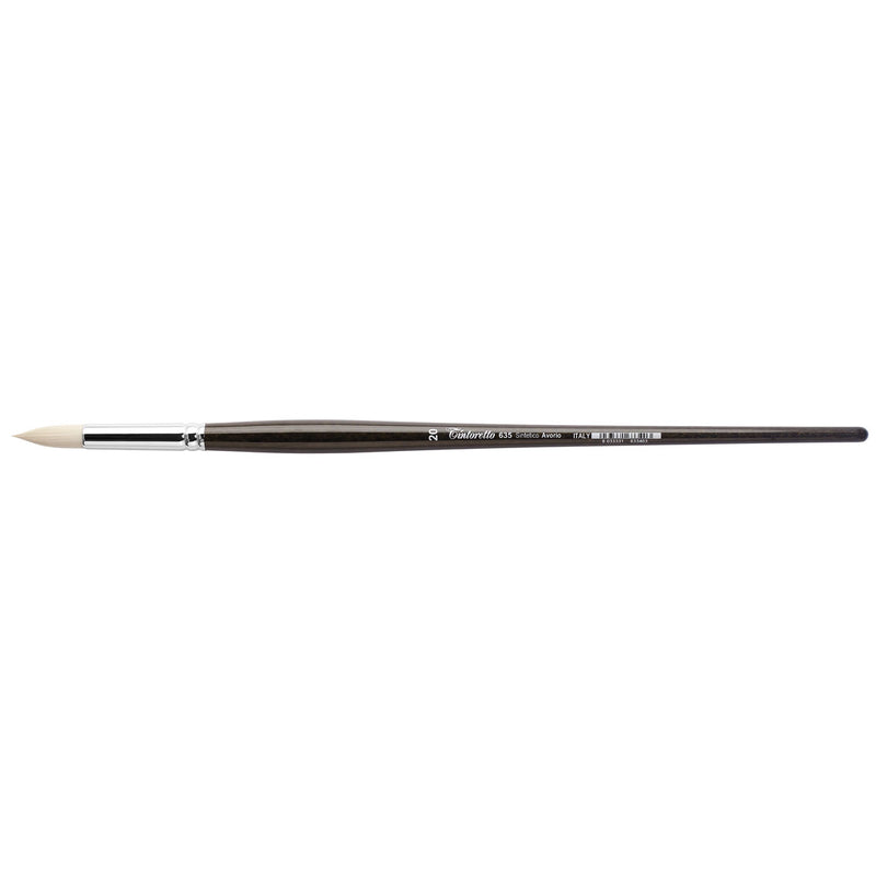 TINTORETTO  SR 635 IVORY SYNTHETIC FIBRE ROUND BRUSH LONG WOODEN HANDLE NO 20