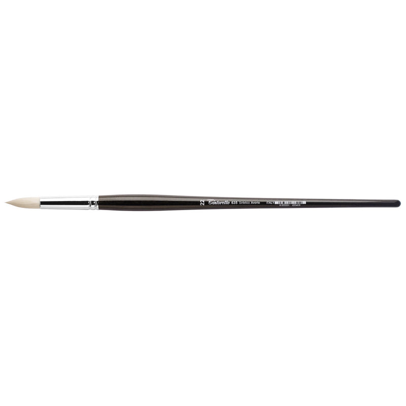 TINTORETTO  SR 635 IVORY SYNTHETIC FIBRE ROUND BRUSH LONG WOODEN HANDLE NO 22