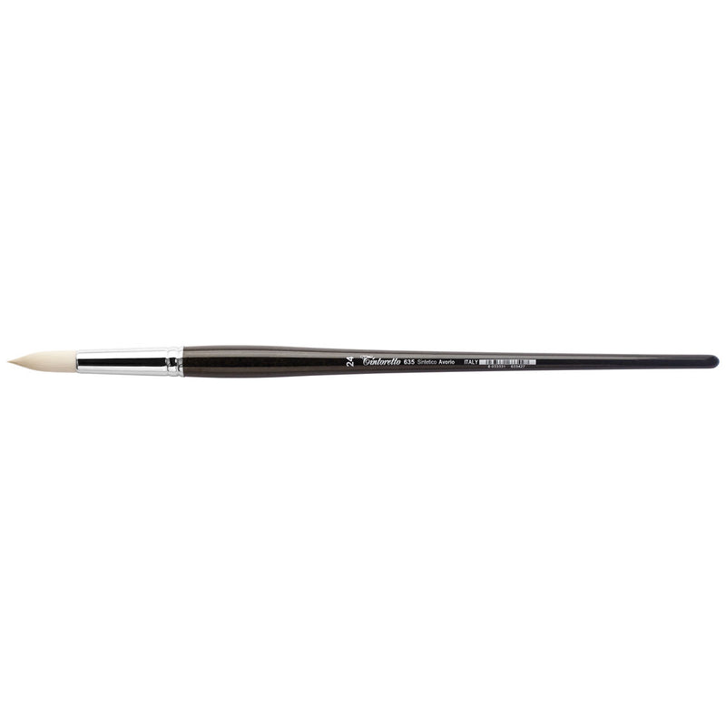 TINTORETTO  SR 635 IVORY SYNTHETIC FIBRE ROUND BRUSH LONG WOODEN HANDLE NO 24