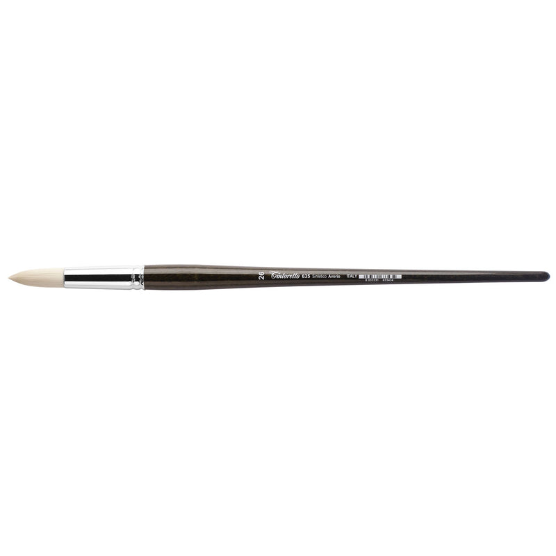 TINTORETTO  SR 635 IVORY SYNTHETIC FIBRE ROUND BRUSH LONG WOODEN HANDLE NO 26