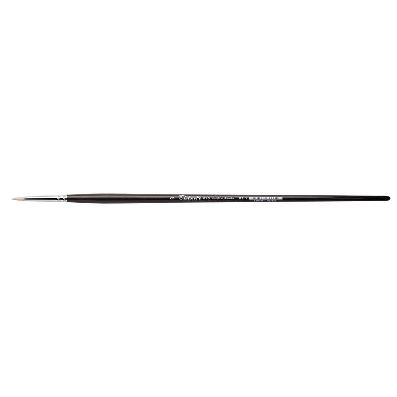 TINTORETTO  SR 635 IVORY SYNTHETIC FIBRE ROUND BRUSH LONG WOODEN HANDLE NO 8