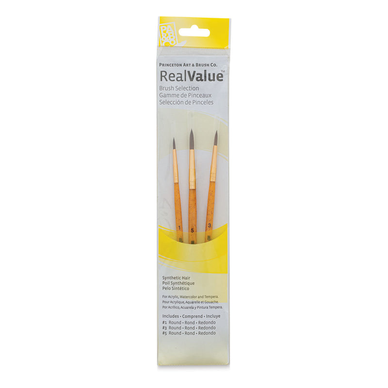 PRINCETON REAL VALUE BRUSH SELECTION SYNTHETIC HAIR CAMEL SHORT HANDLE SET OF 3 (9100)