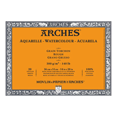 ARCHES WATER COLOUR BLOCK 20 SHEETS ROUGH 300 GSM 100% COTTON 14" x 20" (1795088)
