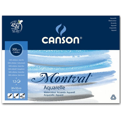 CANSON MONTVAL WATER COLOUR PADS 12 SHEETS 1SG COLD PRESSED  300 GSM 25% COTTON 24 x 32 CM (200807319)