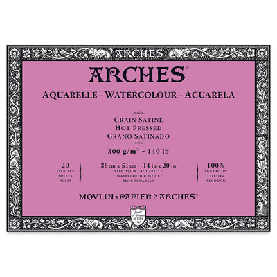 ARCHES WATER COLOUR BLOCK 20 SHEETS HOT PRESSED 300 GSM 100% COTTON 14" x 20" (1795075)