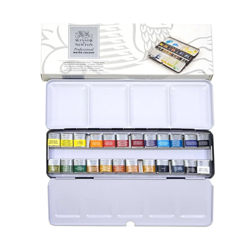 WINSOR & NEWTON PROFESSIONAL WATERCOLOR  LIGHTWEIGHT SKETCHERS BOX 1/2 PAN SET SET OF 24 (0190553)