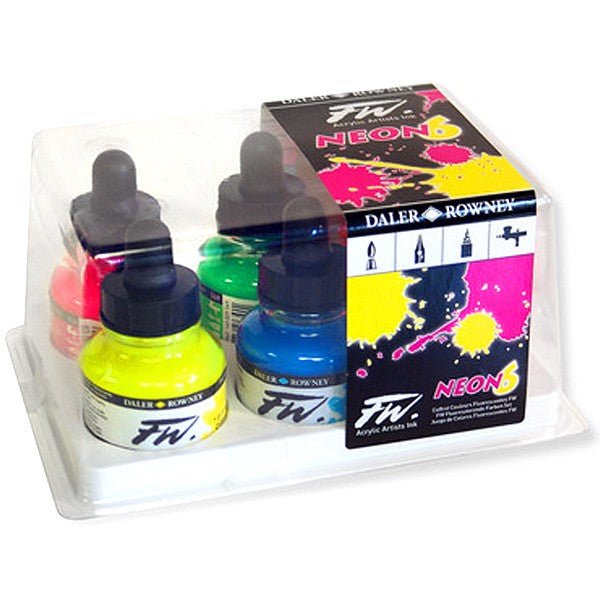 DALER & ROWNEY FW ACRYLIC NEON INK COLOURS SET OF 6 X 30 ML (160329006)