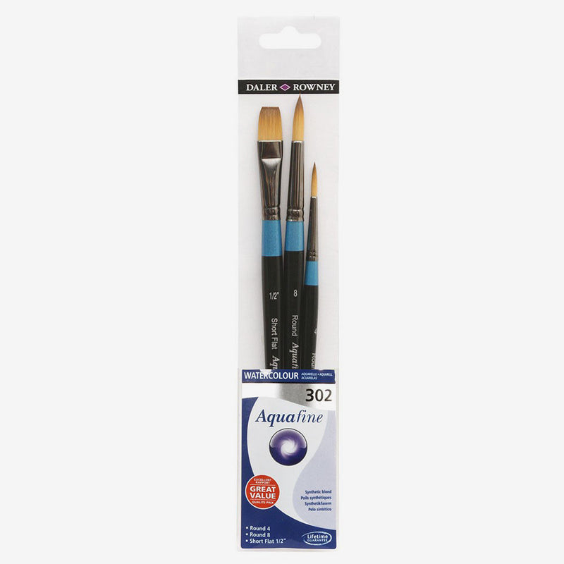 DALER & ROWNEY AQUAFINE SYNTHETIC HAIR BRUSH 302 SET OF 3