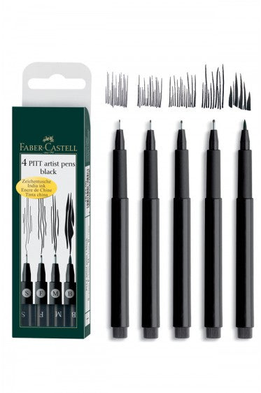 FABERCASTELL PITT PEN BRUSH BLACK SET OF 4 (167100)