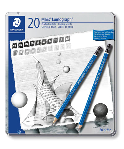 STAEDTLER MARS LUMOGRAPH DRAWING PENCIL METAL BOX SET OF 20 (100G20)