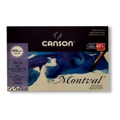 CANSON MONTVAL WATER COLOUR PAPER 10 SHEETS COLD PRESSED 300 GSM 25% COTTON A4 (500008004)