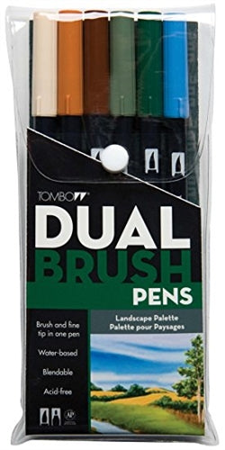 TOMBOW DUAL WATER COLOUR BRUSH PEN LANDSCAPE SET OF 6 (ABT-6C LA)