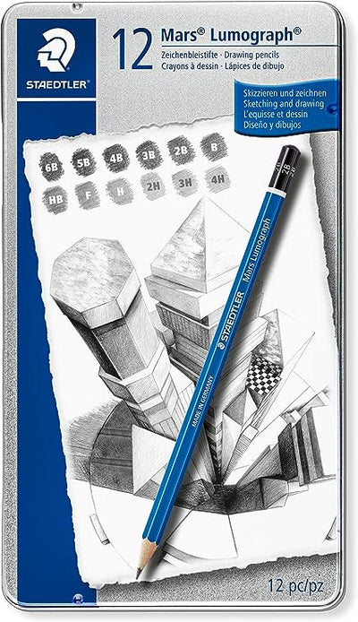 STAEDTLER MARS LUMOGRAPH DRAWING PENCIL METAL BOX SET OF 12 (100 G12 S1)