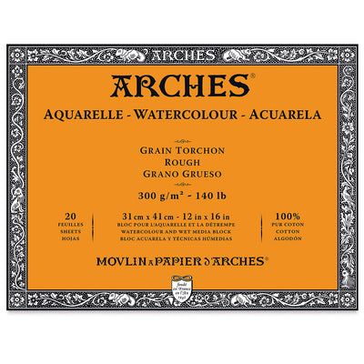 ARCHES WATER COLOUR BLOCK 20 SHEETS ROUGH 300 GSM 100% COTTON 12" x 16" (1795087)