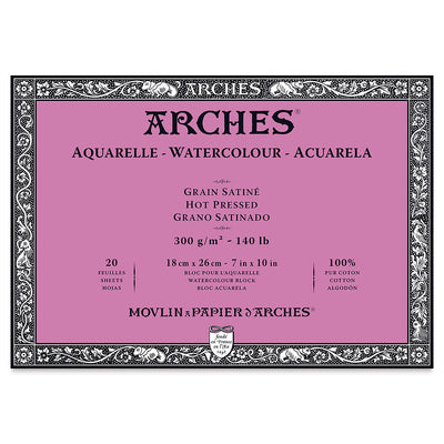 ARCHES WATER COLOUR BLOCK 20 SHEETS HOT PRESSED 300 GSM 100% COTTON 7" x 10" (1795070)