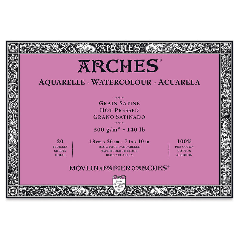 ARCHES WATER COLOUR BLOCK 20 SHEETS HOT PRESSED 300 GSM 100% COTTON 7" x 10" (1795070)