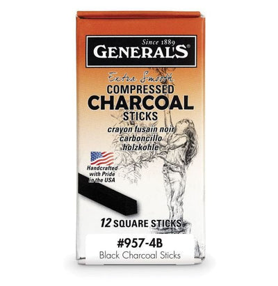 GENERAL COMPRESSED CHARCOAL STICK SQUARE MEDIUM 4B (957-4B)  - 1 PC