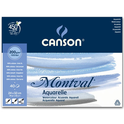 CANSON MONTVAL WATER COLOUR PADS 40 SHEETS 1SG COLD PRESSED 200 GSM 25% COTTON 24 x 32 CM (200807358)