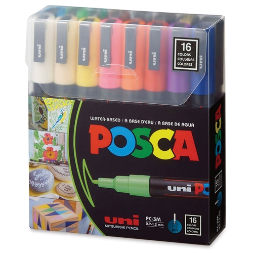 UNIPOSCA MARKER SET OF 16 ASSORTED COLOURS PC-3M