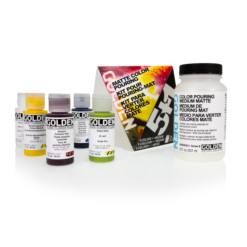 GOLDEN ACRYLIC MEDIUM MATTE COLOUR POURING KIT 5 + 1 973-0
