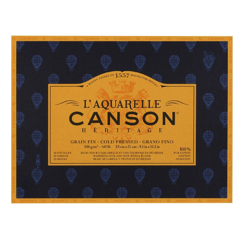 CANSON HERITAGE WATER COLOUR BLOCKS 20 SHEETS 4SG COLD PRESSED 300 GSM 100% COTTON 23 x 31 CM (100720002)
