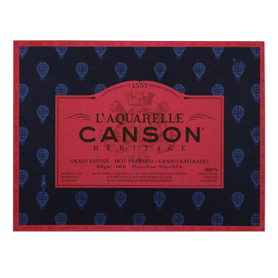 CANSON HERITAGE WATER COLOUR BLOCKS 20 SHEETS 4SG HOT PRESSED 300 GSM 100% COTTON 23 x 31 CM (100720007)