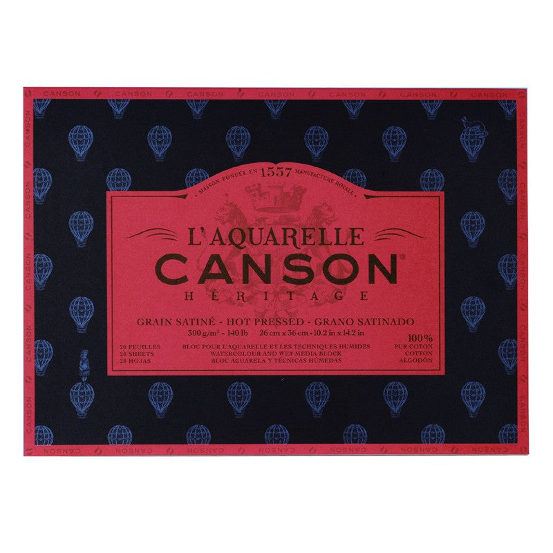 CANSON HERITAGE WATER COLOUR BLOCKS 20 SHEETS 4SG HOT PRESSED 300 GSM 100% COTTON 26 x 36 CM (100720008)