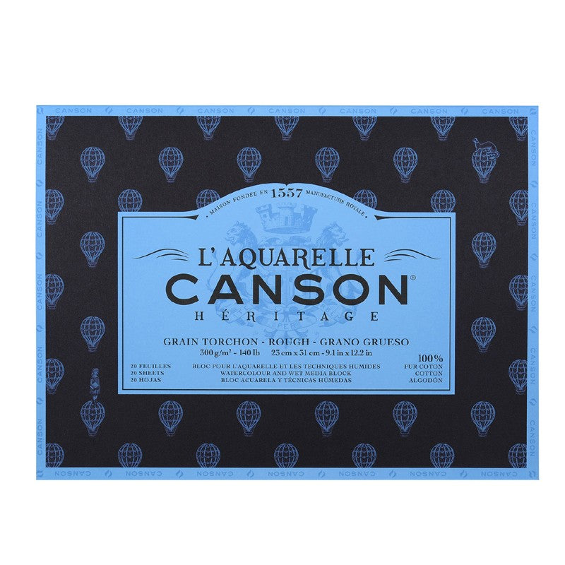CANSON HERITAGE WATER COLOUR BLOCKS 20 SHEETS 4SG ROUGH 300 GSM 100% COTTON 23 x 31 CM (100720011)