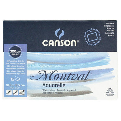 CANSON MONTVAL WATER COLOUR PAD 12 SHEETS 4SG COLD PRESSED 300 GSM 25% COTTON 10.5 x 15.5 CM (200006532)
