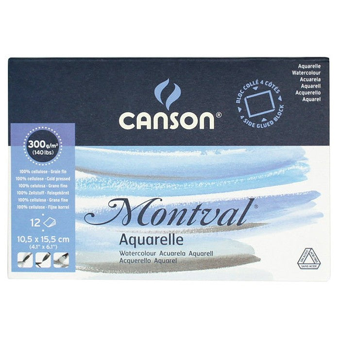 CANSON MONTVAL WATER COLOUR PAD 12 SHEETS 4SG COLD PRESSED 300 GSM 25% COTTON 10.5 x 15.5 CM (200006532)