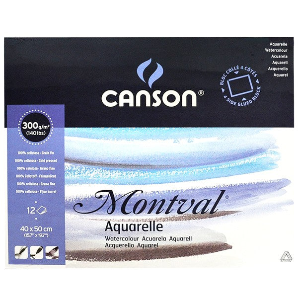 CANSON MONTVAL WATER COLOUR PAD 12 SHEETS 4SG COLD PRESSED 300 GSM 25% COTTON 40 x 50 CM (200006546)