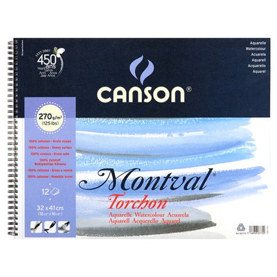 CANSON MONTVAL WATER COLOUR ALBUMS SPIRAL 12 SHEETS 1SG COLD PRESSED 270 GSM 25% COTTON 32 x 41 CM (200807770)