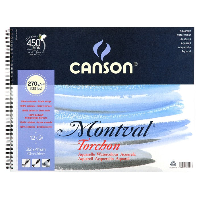 CANSON MONTVAL WATER COLOUR ALBUMS SPIRAL 12 SHEETS 1SG COLD PRESSED 270 GSM 25% COTTON 32 x 41 CM (200807770)