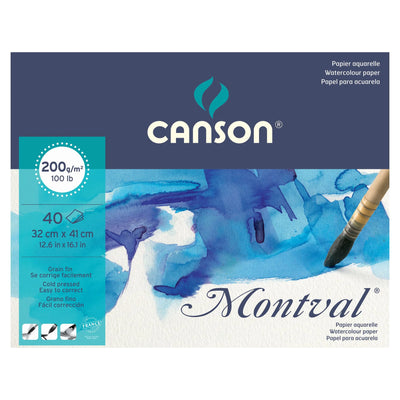 CANSON MONTVAL WATER COLOUR PADS 40 SHEETS 1SG COLD PRESSED 200 GSM 25% COTTON 32 x 41 CM (200807359)